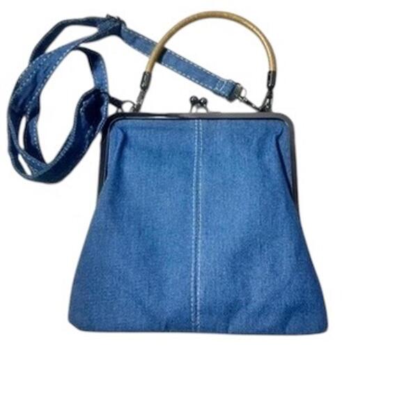 Y2K Blue Denim Crossbody Tote with Kiss Lock‎ - Picture 8 of 15